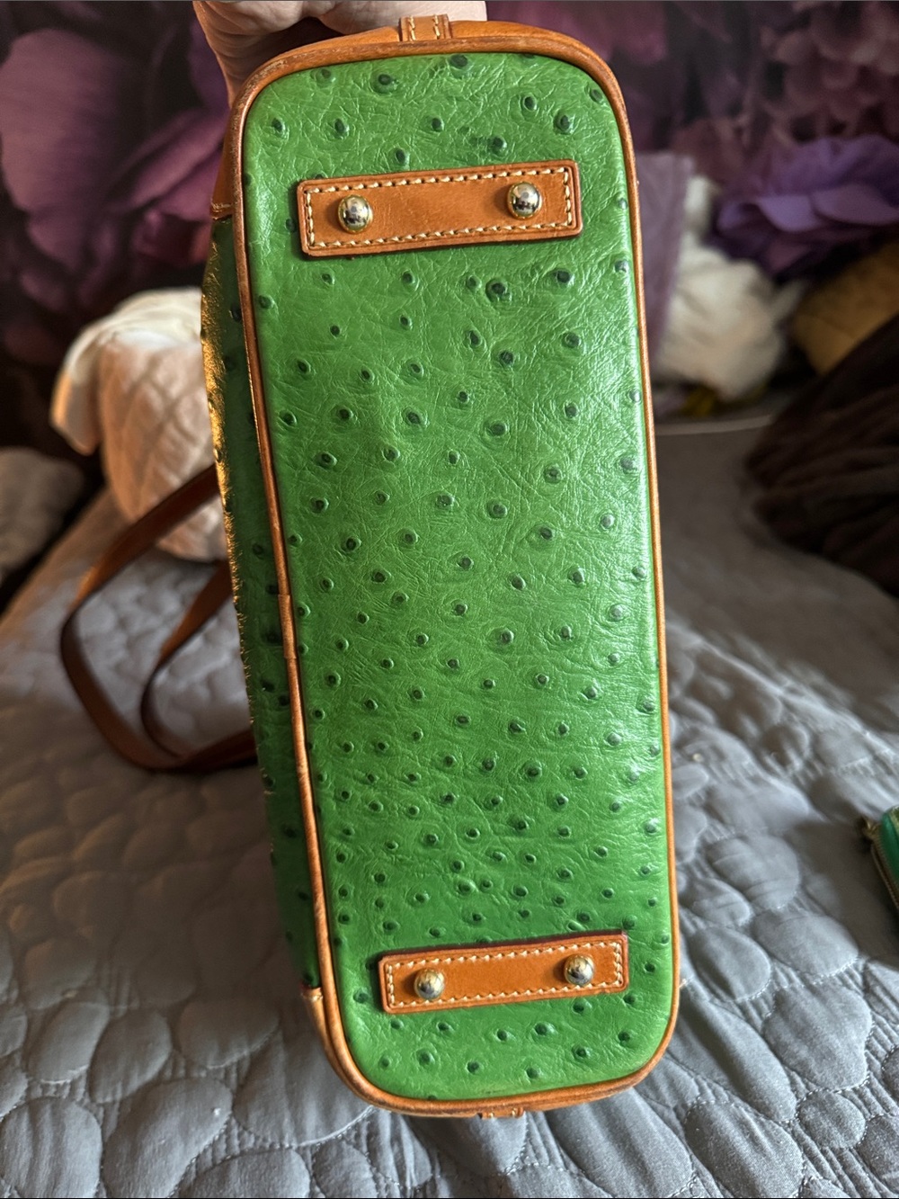 Dooney & Bourke Green Ostrich-Embossed Tote with Brown Trim and Matching Wallet - Picture 3 of 9